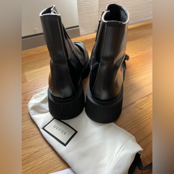 EUC GUCCI Dionysus Hunder crystal buckle embellished leather lug boots - Picture 2 of 4